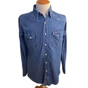 Wrangler Men’s Denim Western Shirt Sz. 16.5/34 Pearl Snap Authentic Yellowstone